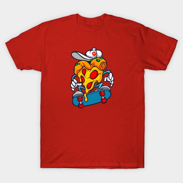 Skateboarding Slice of Pizza Cartoon T-Shirt by SLAG_Creative